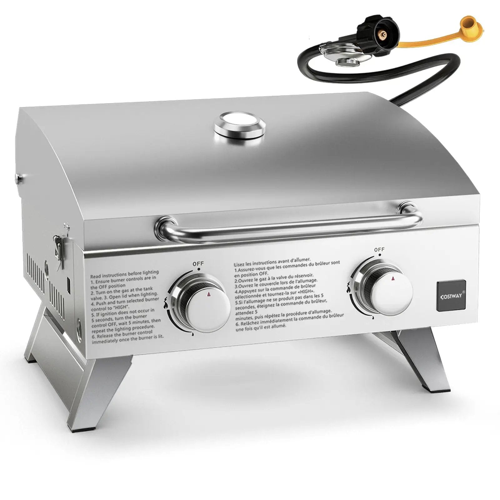 Stainless Steel Propane Grill with Lid for Outdoor Camping Tailgating Picnic Party-Silver by DirectDeals