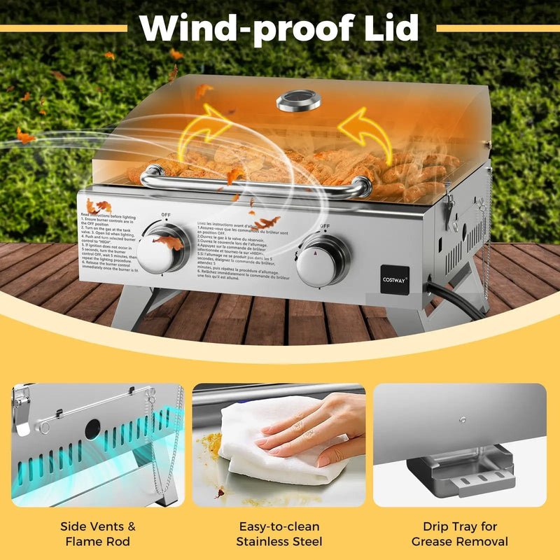 Stainless Steel Propane Grill with Lid for Outdoor Camping Tailgating Picnic Party-Silver by DirectDeals