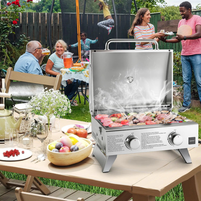 Stainless Steel Propane Grill with Lid for Outdoor Camping Tailgating Picnic Party-Silver by DirectDeals