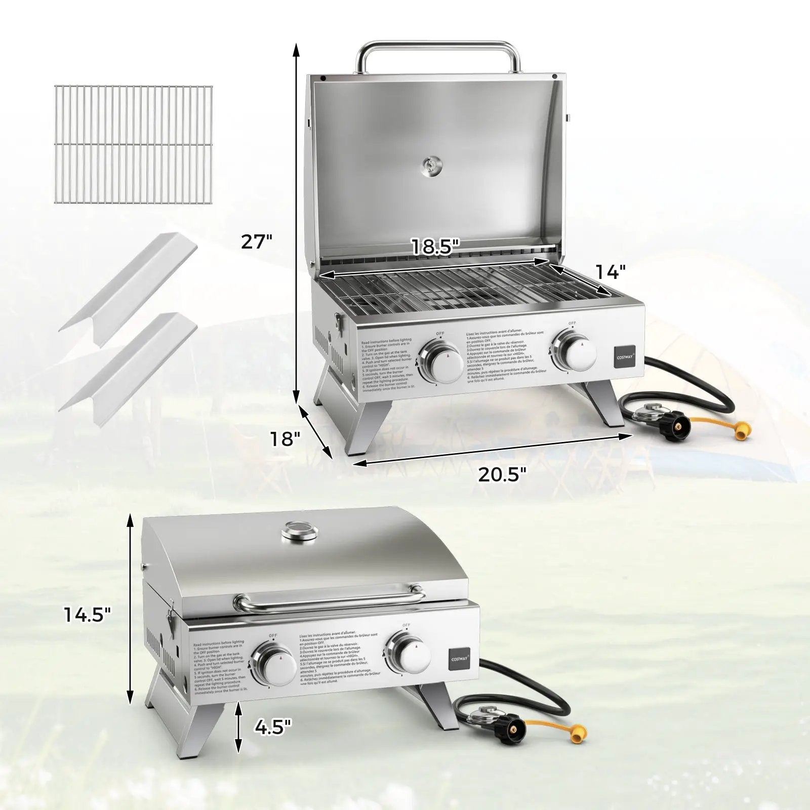 Stainless Steel Propane Grill with Lid for Outdoor Camping Tailgating Picnic Party-Silver by DirectDeals