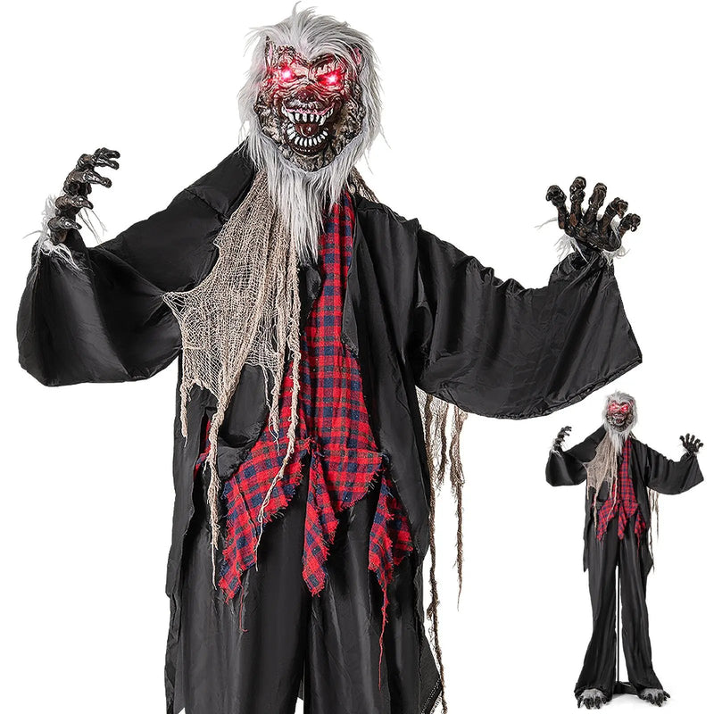 8.2 FT Standing Animatronic Werewolf with Howling Sounds Red Flashing Eyes and Poseable Arms by DirectDeals