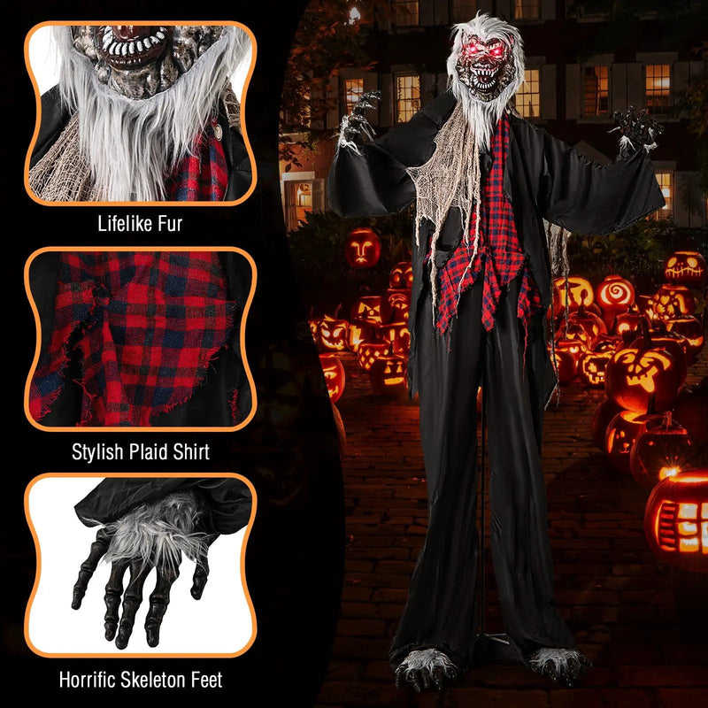 8.2 FT Standing Animatronic Werewolf with Howling Sounds Red Flashing Eyes and Poseable Arms by DirectDeals
