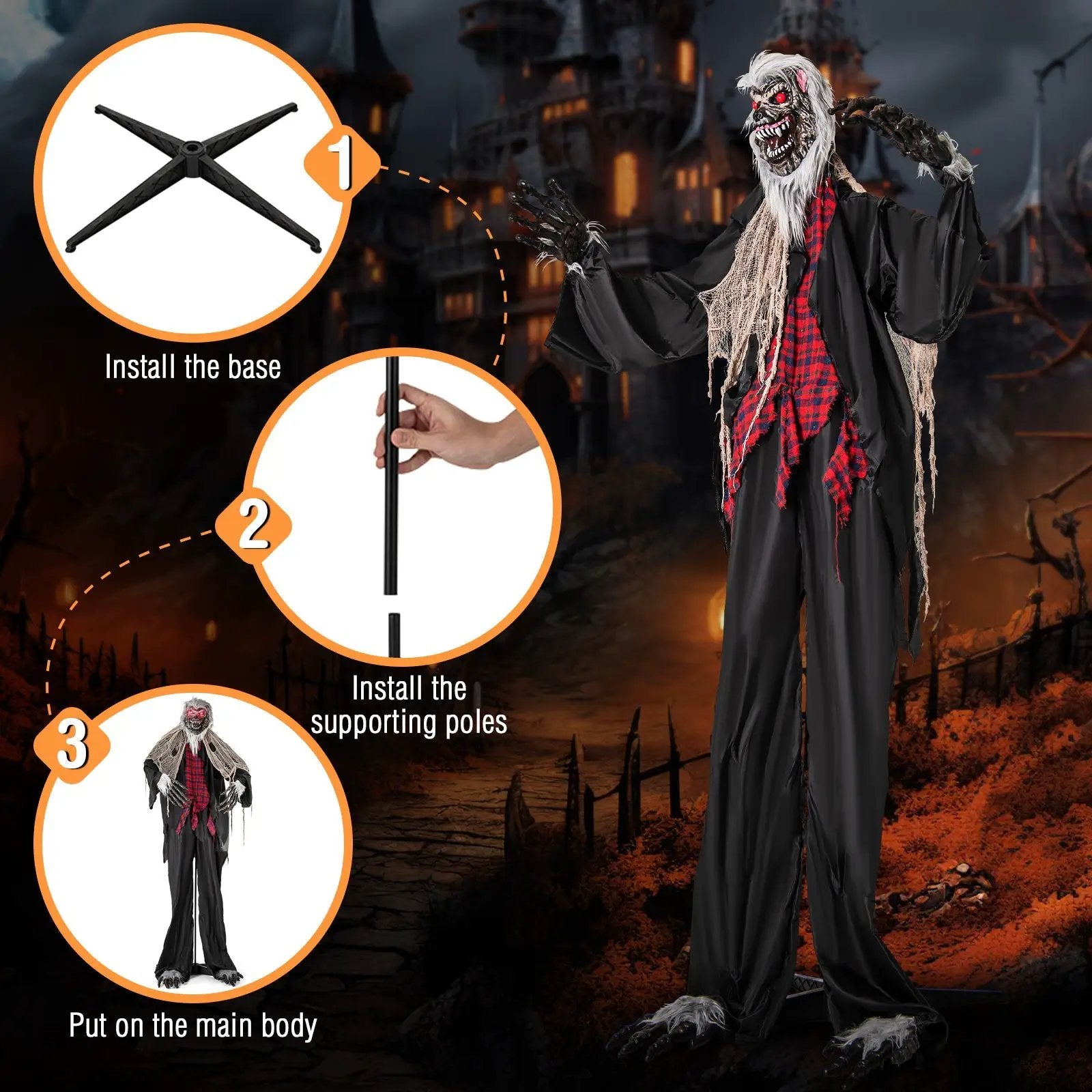 8.2 FT Standing Animatronic Werewolf with Howling Sounds Red Flashing Eyes and Poseable Arms by DirectDeals