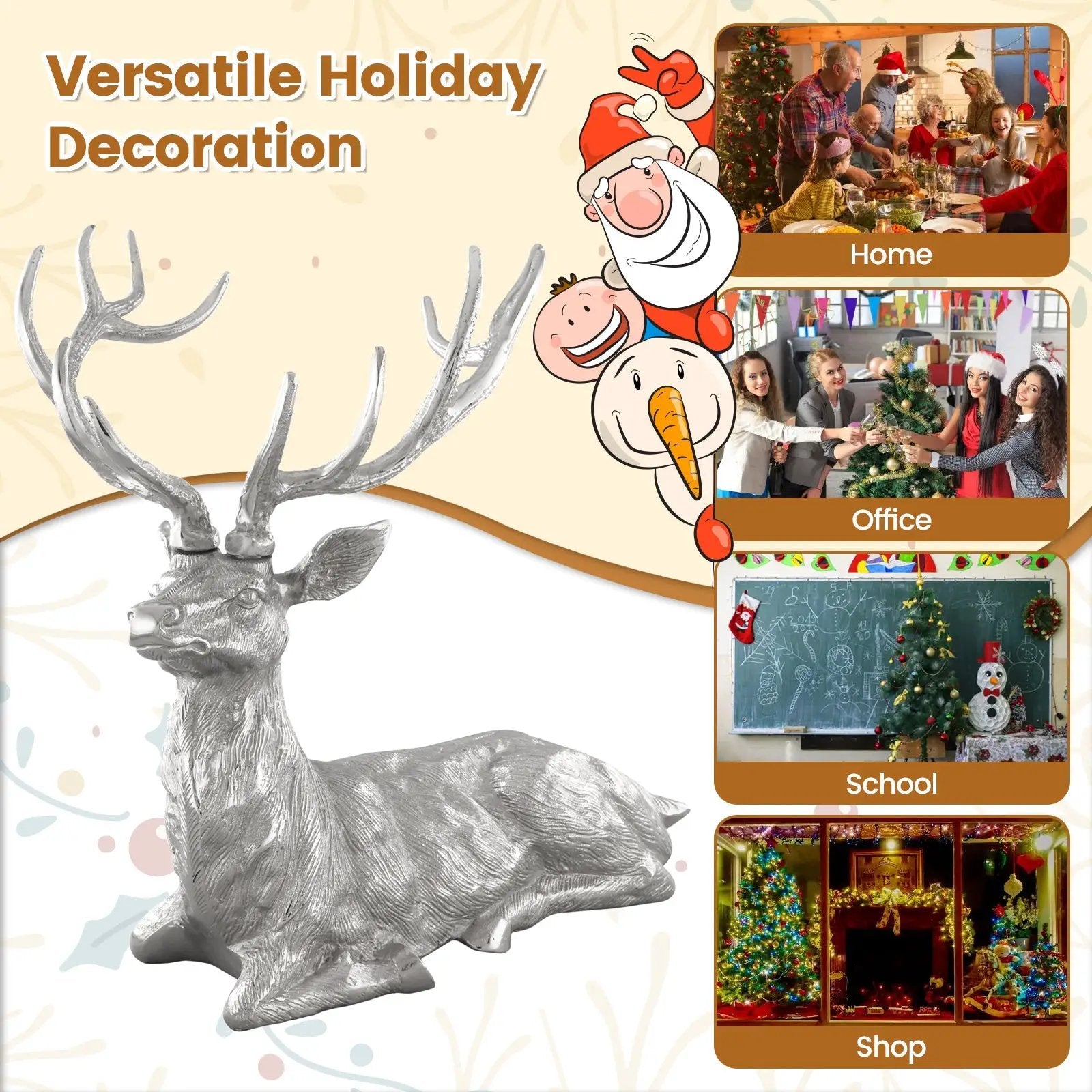 Standing Reindeer Statue Aluminum Deer Sculpture for Indoors Christmas Decor by DirectDeals