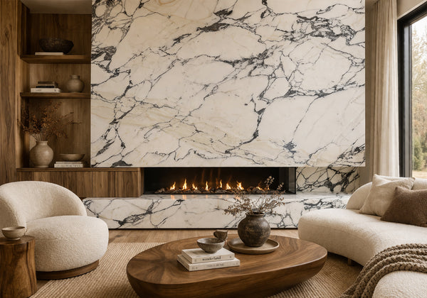 Statuario Corchia Classic Polished Marble Slab Random 3/4 room scene