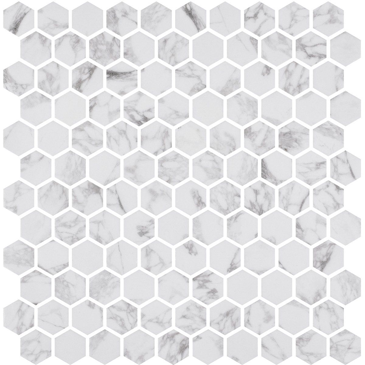 Statuario Honed Hexagon Glass Mosaics 11 3/4x11 1/2 Glass Honed 12x12 Mosaics