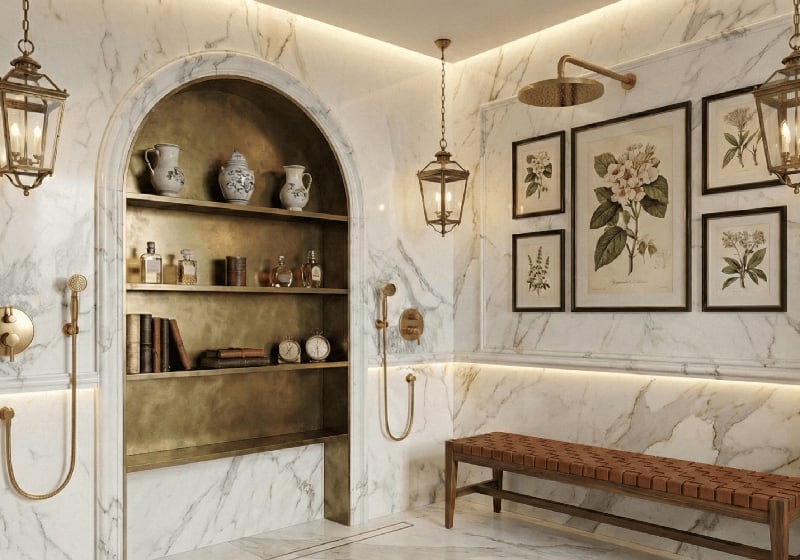 Statuario Honed Marble Slab Random room scene 3
