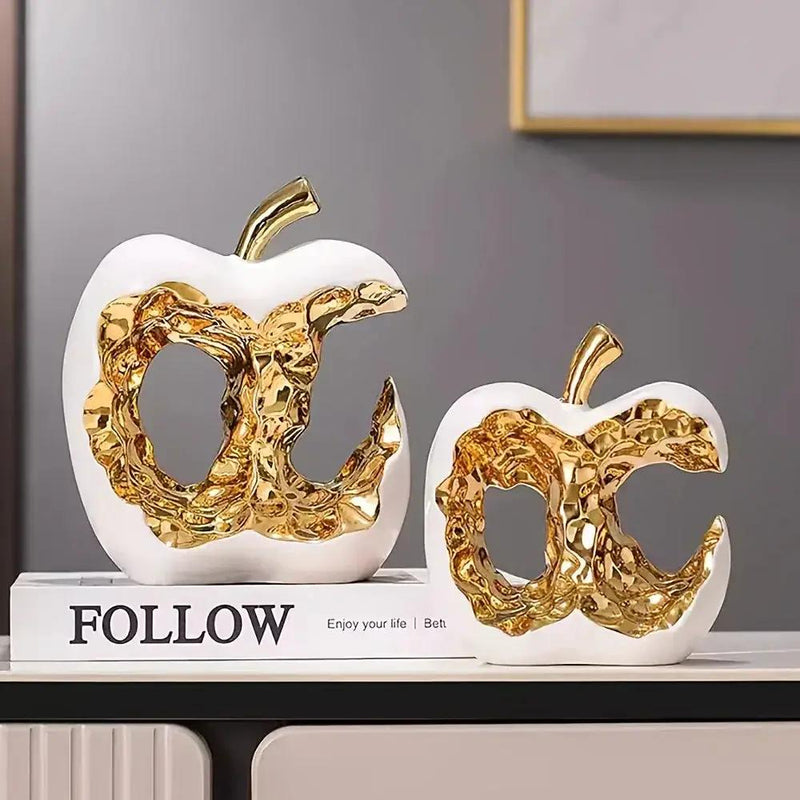 Modern Ceramic Apple Sculpture with Gold Abstract Center by House Of Avana