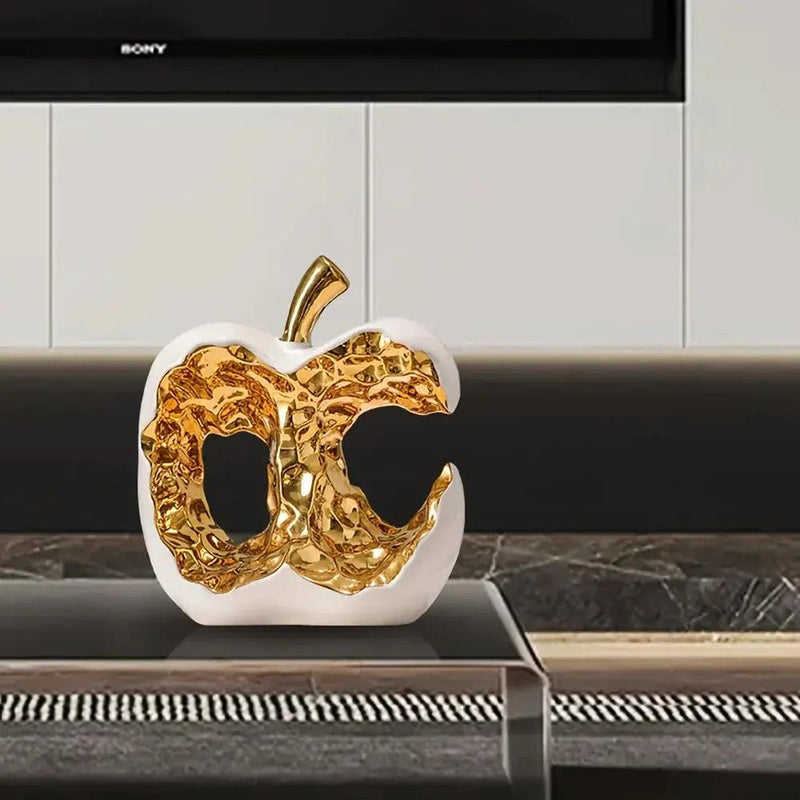Modern Ceramic Apple Sculpture with Gold Abstract Center by House Of Avana