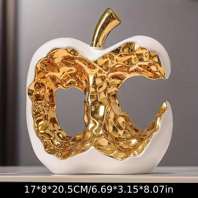 Modern Ceramic Apple Sculpture with Gold Abstract Center by House Of Avana