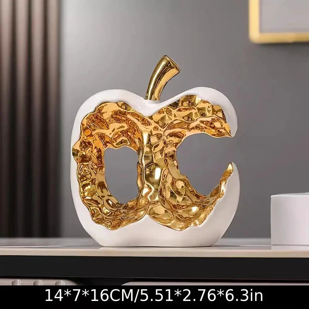 Modern Ceramic Apple Sculpture with Gold Abstract Center by House Of Avana