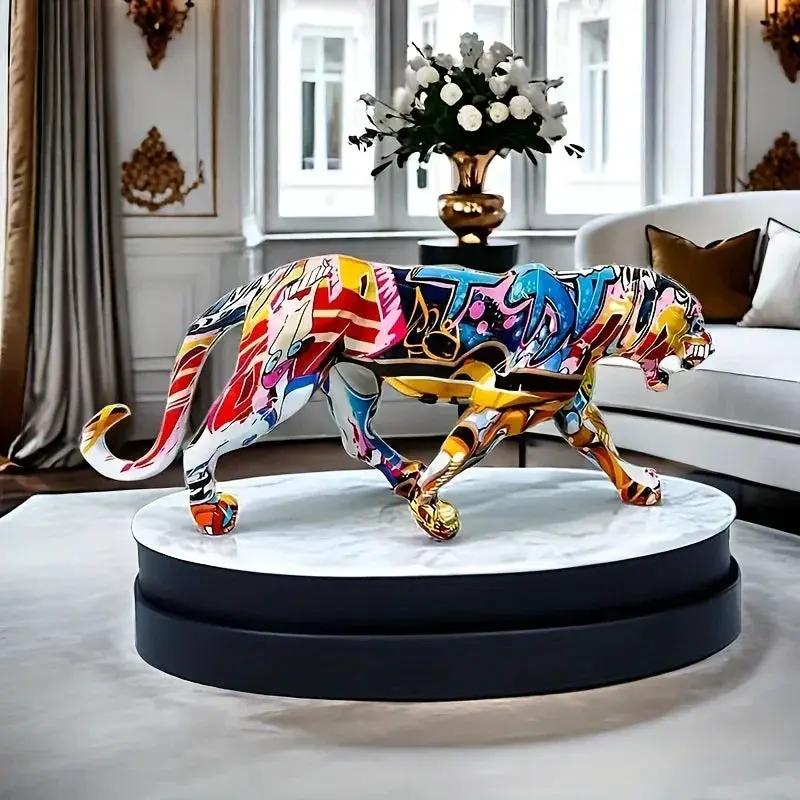 Colorful Leopard Figurine Decorative Animal Sculpture by House Of Avana