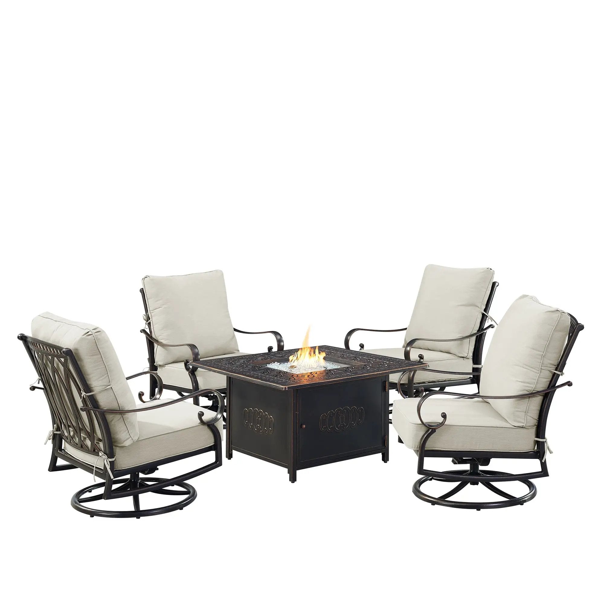 Black Aluminum Fire Table Set with Four Club Chairs by Sharicks