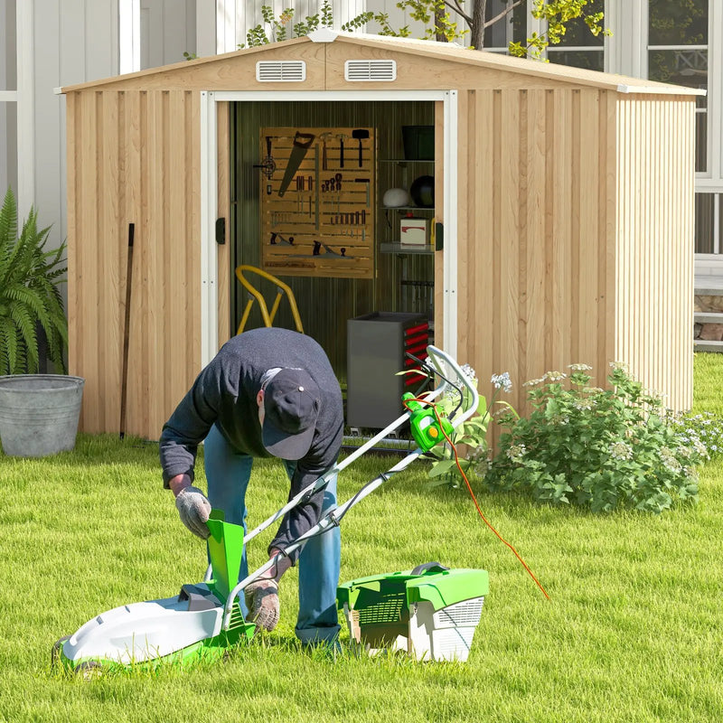 Weather Resistant Galvanized Steel Shed with Tilted Roof for Backyard Garden Patio Lawn-Natural by DirectDeals