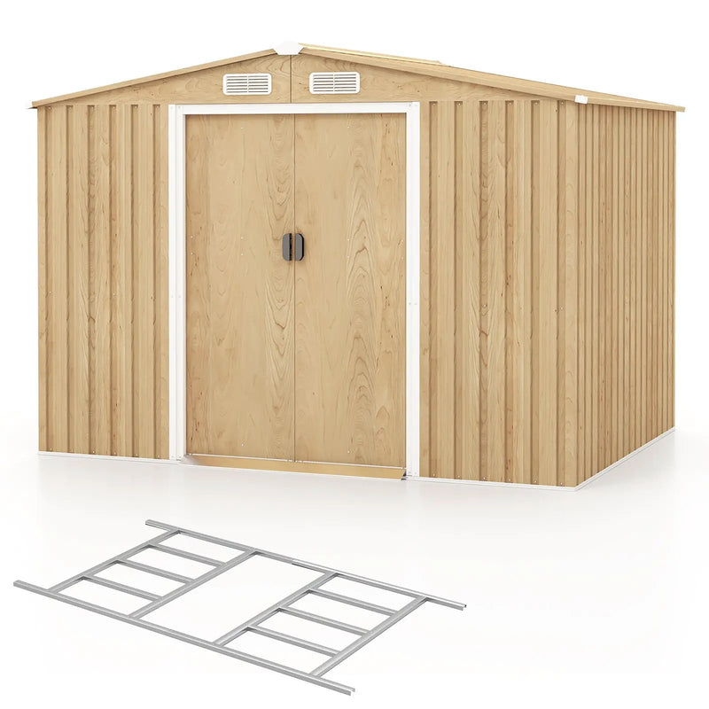 Weather Resistant Galvanized Steel Shed with Tilted Roof for Backyard Garden Patio Lawn-Natural by DirectDeals