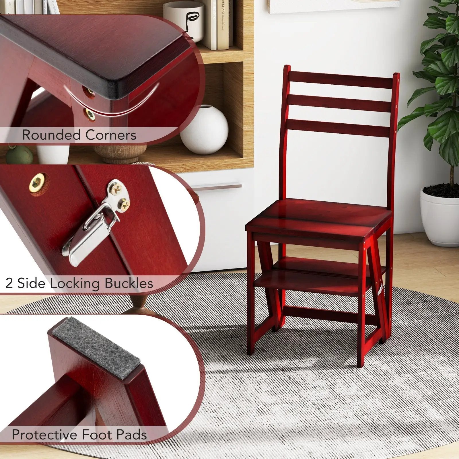 Multifunctional 3-in-1 Ladder Chair Display Plant Stand for Library Kitchen Office by DirectDeals