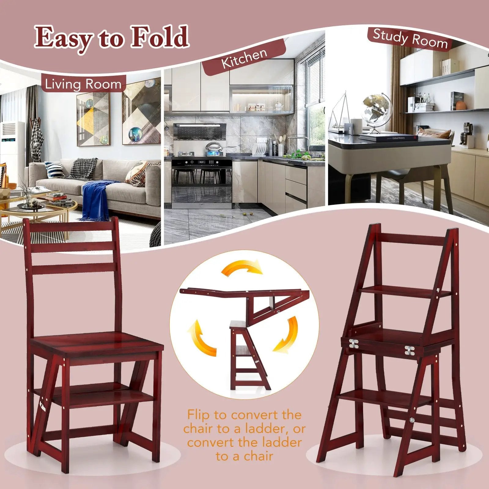 Multifunctional 3-in-1 Ladder Chair Display Plant Stand for Library Kitchen Office by DirectDeals