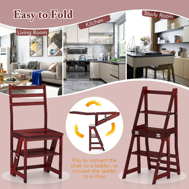 Multifunctional 3-in-1 Ladder Chair Display Plant Stand for Library Kitchen Office by DirectDeals