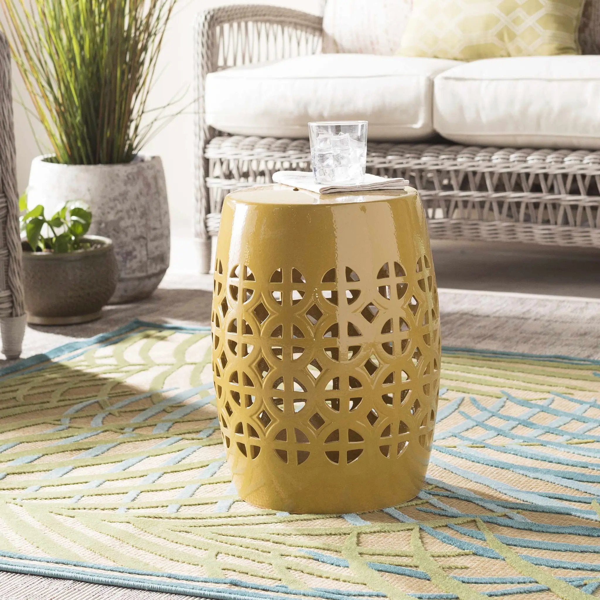 Yellow Ceramic Outdoor Side Table by Boutique Rugs