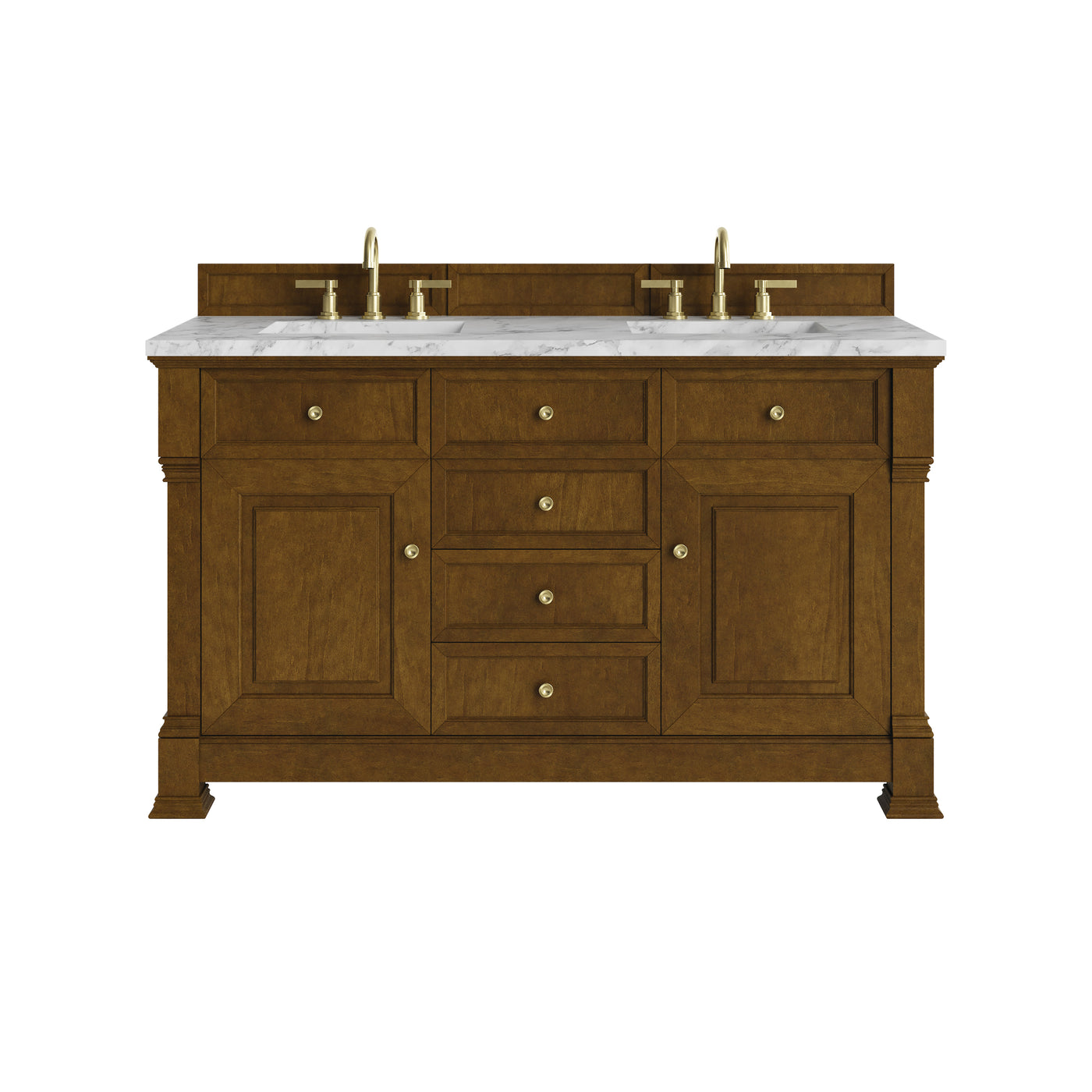 James Martin Brookfield 60" Double Bathroom Vanity, Honey Oak with Carrara White countertop