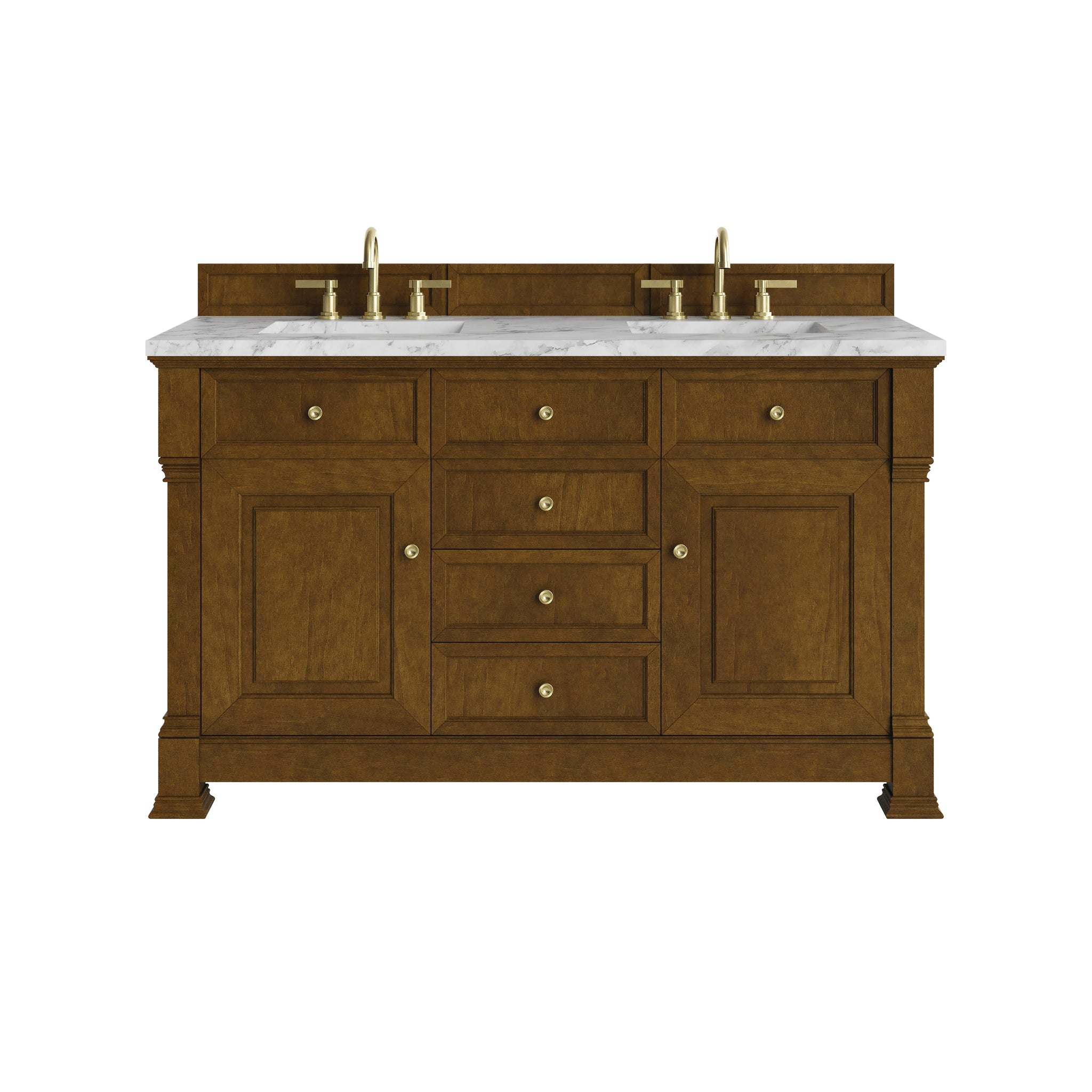 James Martin Brookfield 60" Double Bathroom Vanity, Honey Oak with Carrara White countertop