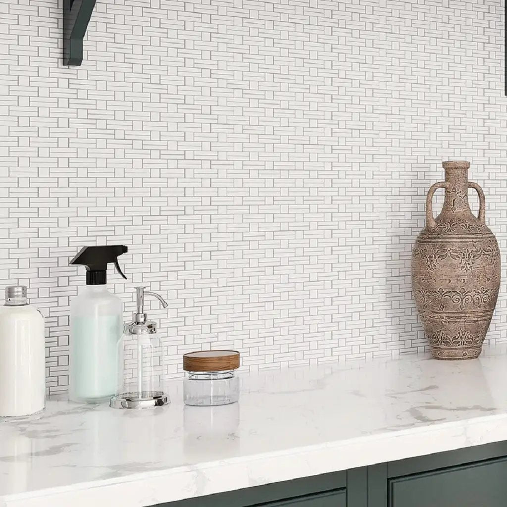 Eastern White 12x12 Polished Brick Marble Mosaic Tile (5 pack, 4.875 sq ft/case) by Apollo Tile