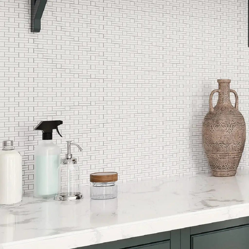 Eastern White 12x12 Polished Brick Marble Mosaic Tile (5 pack, 4.875 sq ft/case) by Apollo Tile