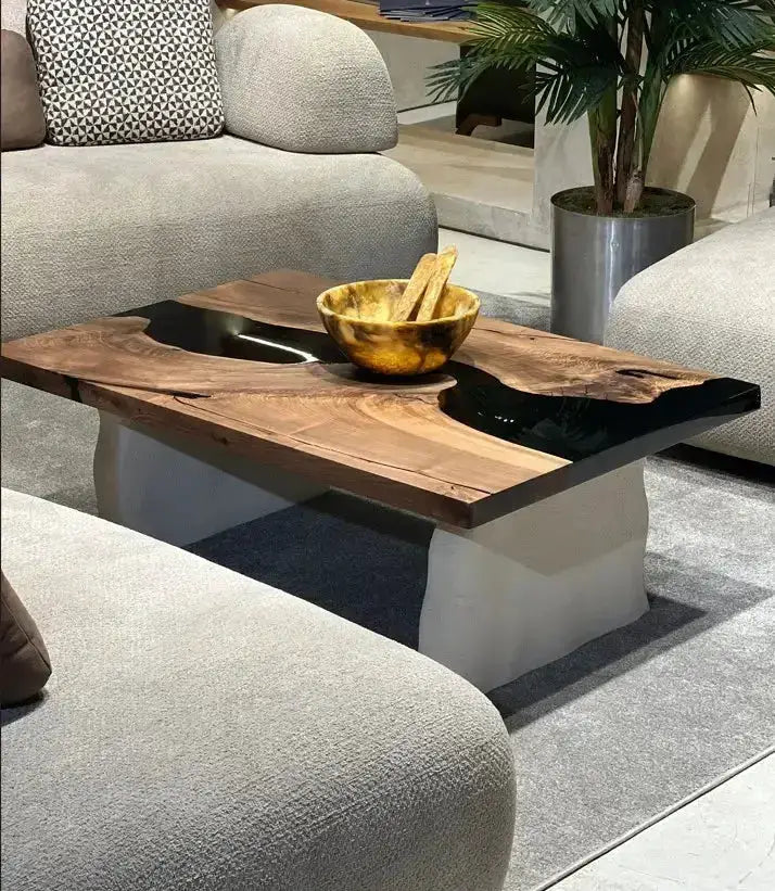 Epoxy-Resin Walnut Coffee Table With Stone Looking Legs, photo 3 of 7