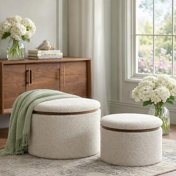 Stowaway Chic Boucle Ottomans, Set of Two by Decor Steals