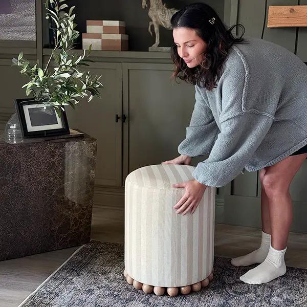 Striped Upholstered Stool Ottoman by Decor Steals