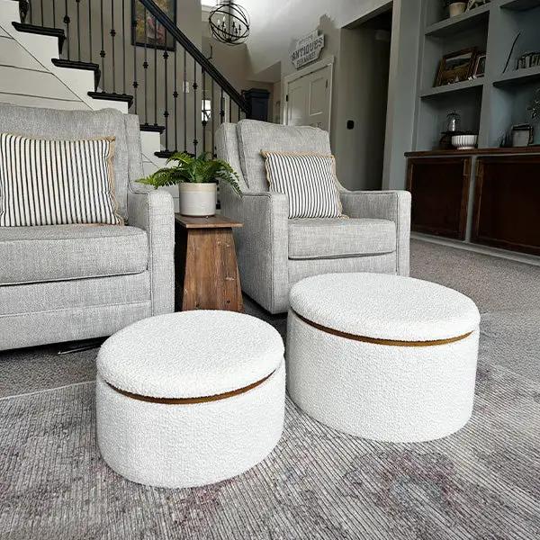 Stowaway Chic Boucle Ottomans, Set of Two by Decor Steals