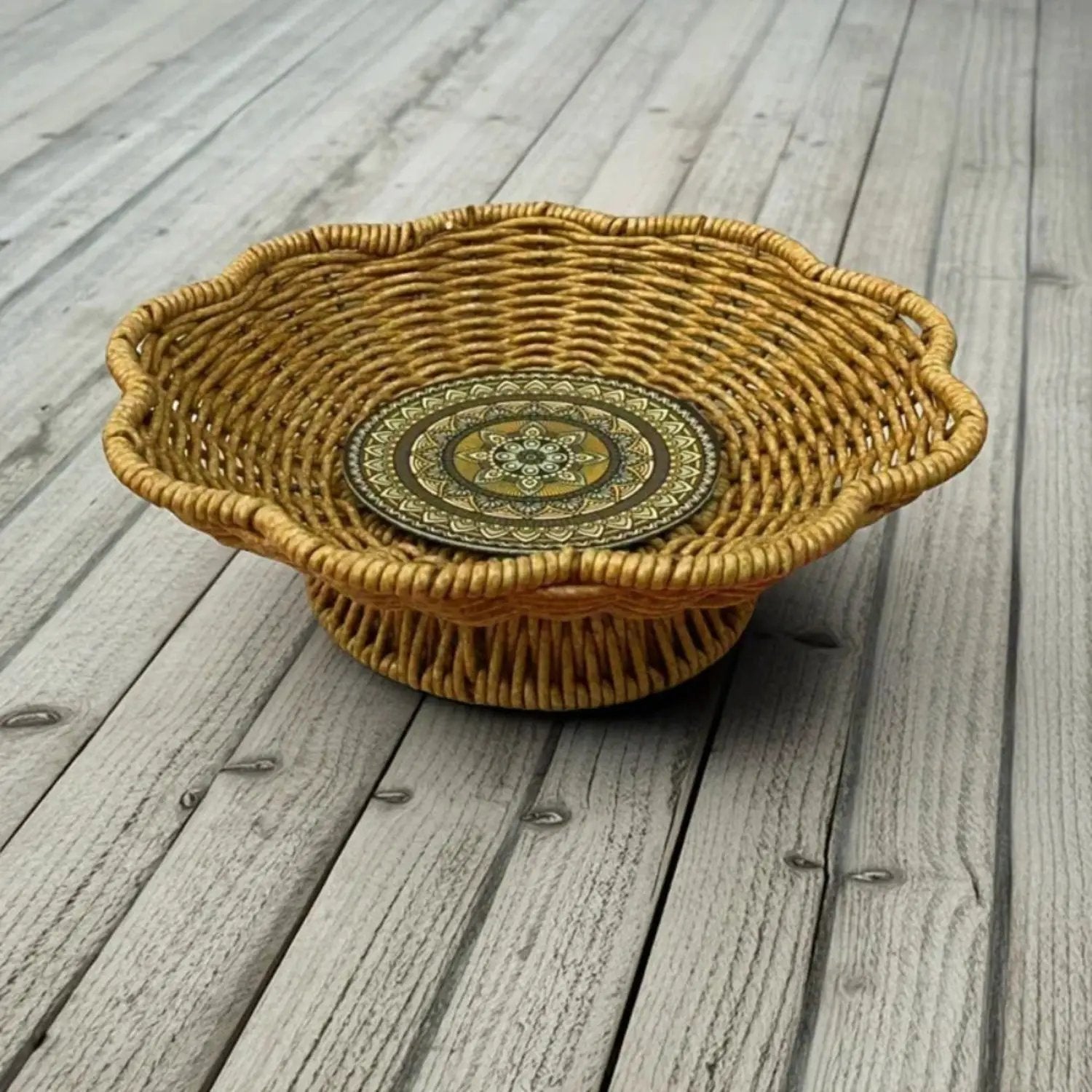 Storage Tray - Handwoven Bohemian Wooden by House Of Avana