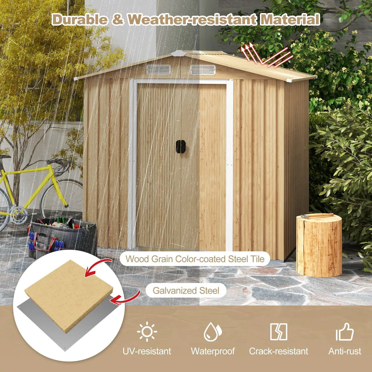 6 x 4 Feet Galvanized Steel Storage Shed with Lockable Sliding Doors, photo 8 of 9