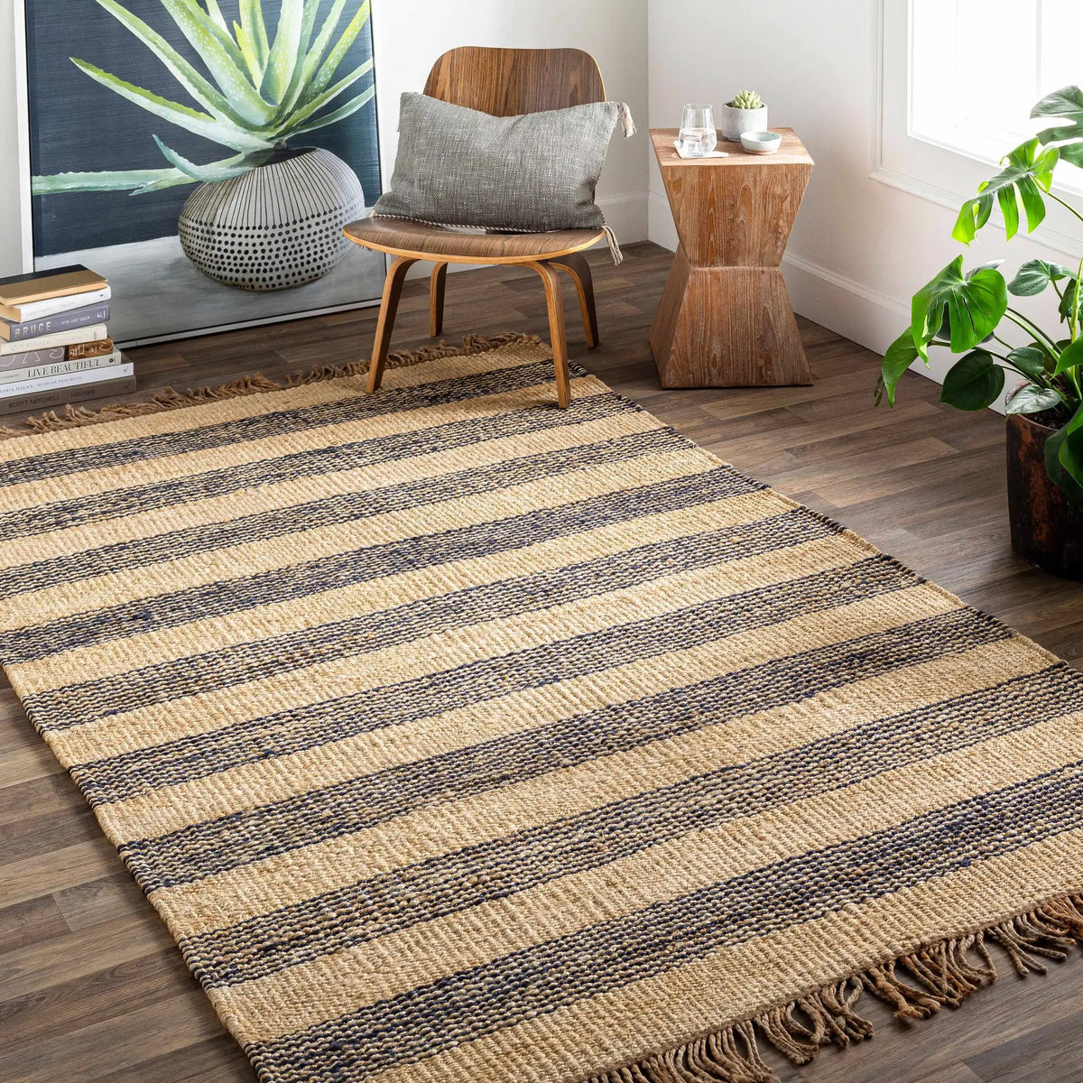 Stapleford Striped Jute Carpet - Clearance, installed in a room