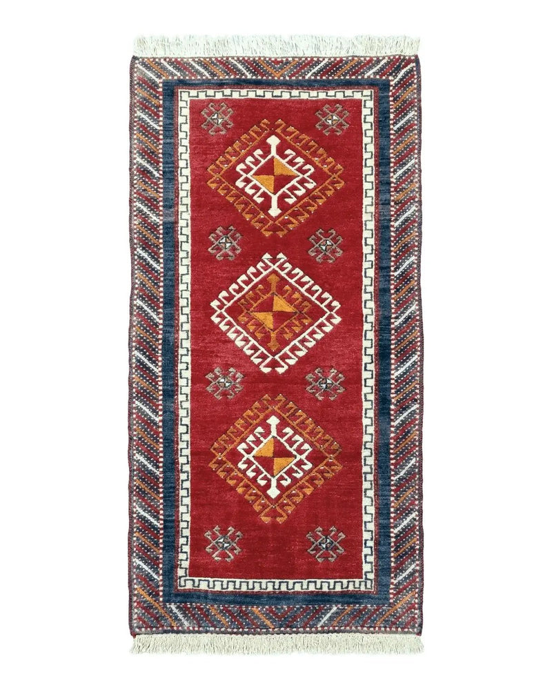 Vintage Turkish Kazak Rug 2.5 x 5 Red Wool Carpet Medallions Runner Geometric by Jewel Rugs