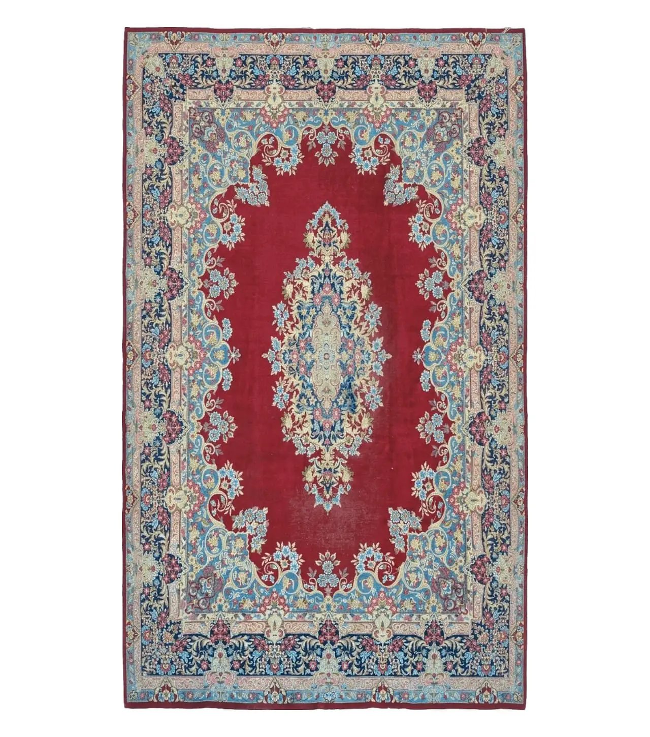 Antique Persian Kirman Rug 10x17 Oriental Carpet 10 x 17, Red, Multicolor, Namazian Signature Master Weaver, Shabby Chic, Semi Open Field by Jewel Rugs
