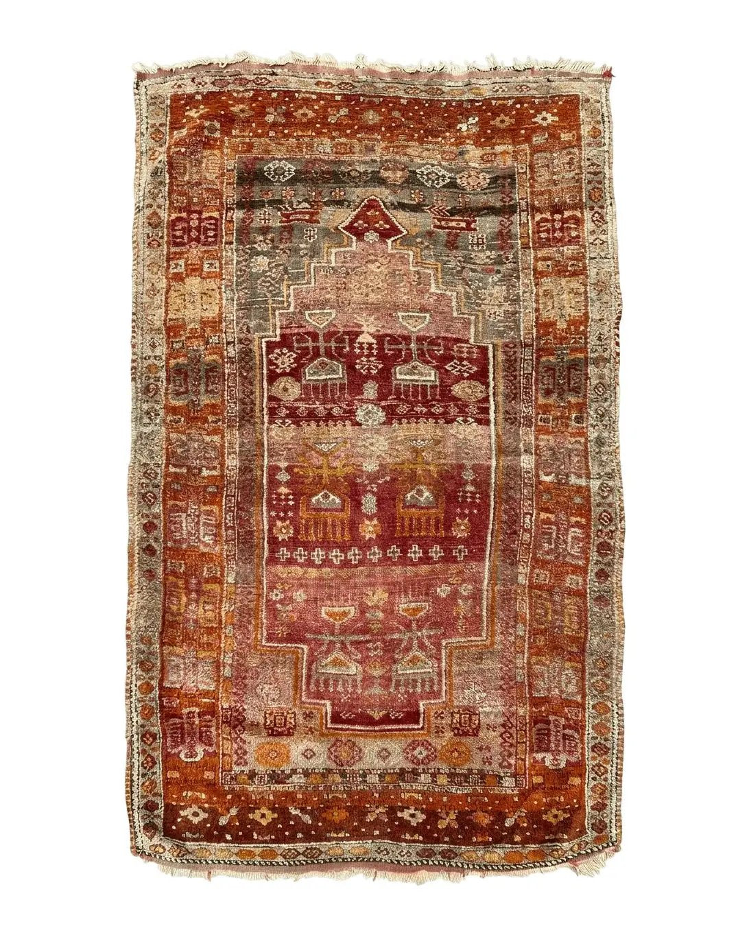 Antique Turkish Melas Rug 4x7, Tribal Geometric Unique Collectible Hand Knotted Wool Oriental Carpet, Rare 1920s Rug, Burnt Orange Red by Jewel Rugs