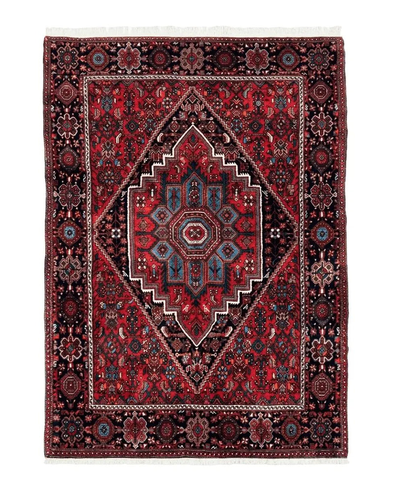 Fine Persian Bidjar Rug 3x5 ft, Ruby Red and Black, Geometric Medallion, Hand Knotted Semi Antique Oriental Bijar Carpet, Wool Area Rug, Tribal Rug by Jewel Rugs