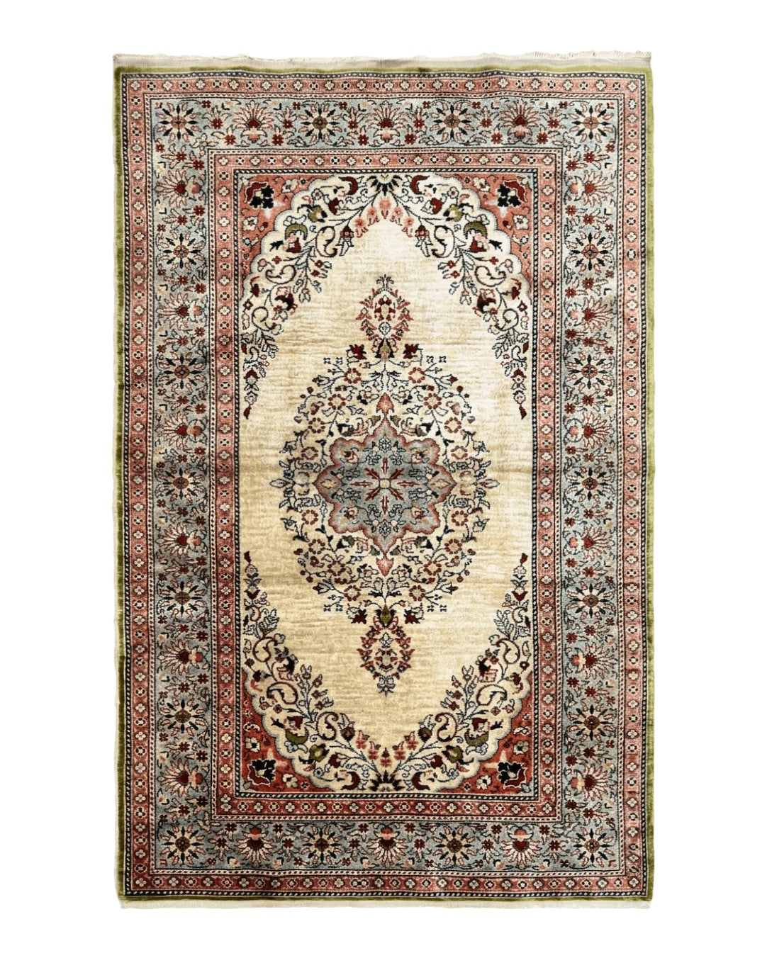 Silk Turkish Kayseri Rug 2x3, Very Finely Hand Knotted, Semi Open Field, Vintage, Silk Pile on Silk Foundation, 300 KPSI by Jewel Rugs