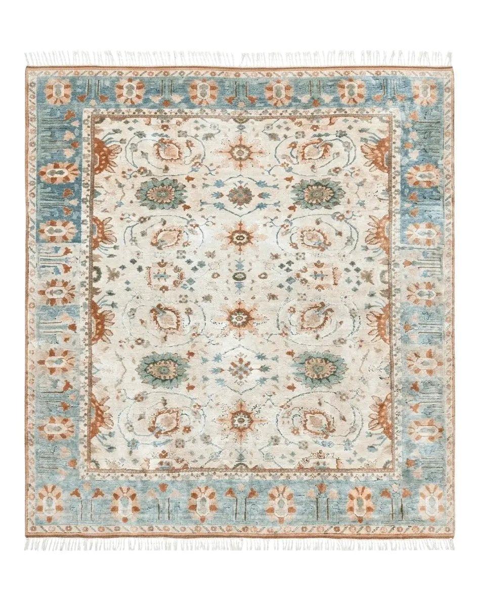 Turkish Oushak Rug 9x10, Farmhouse Rug, Beige & Light Blue by Jewel Rugs