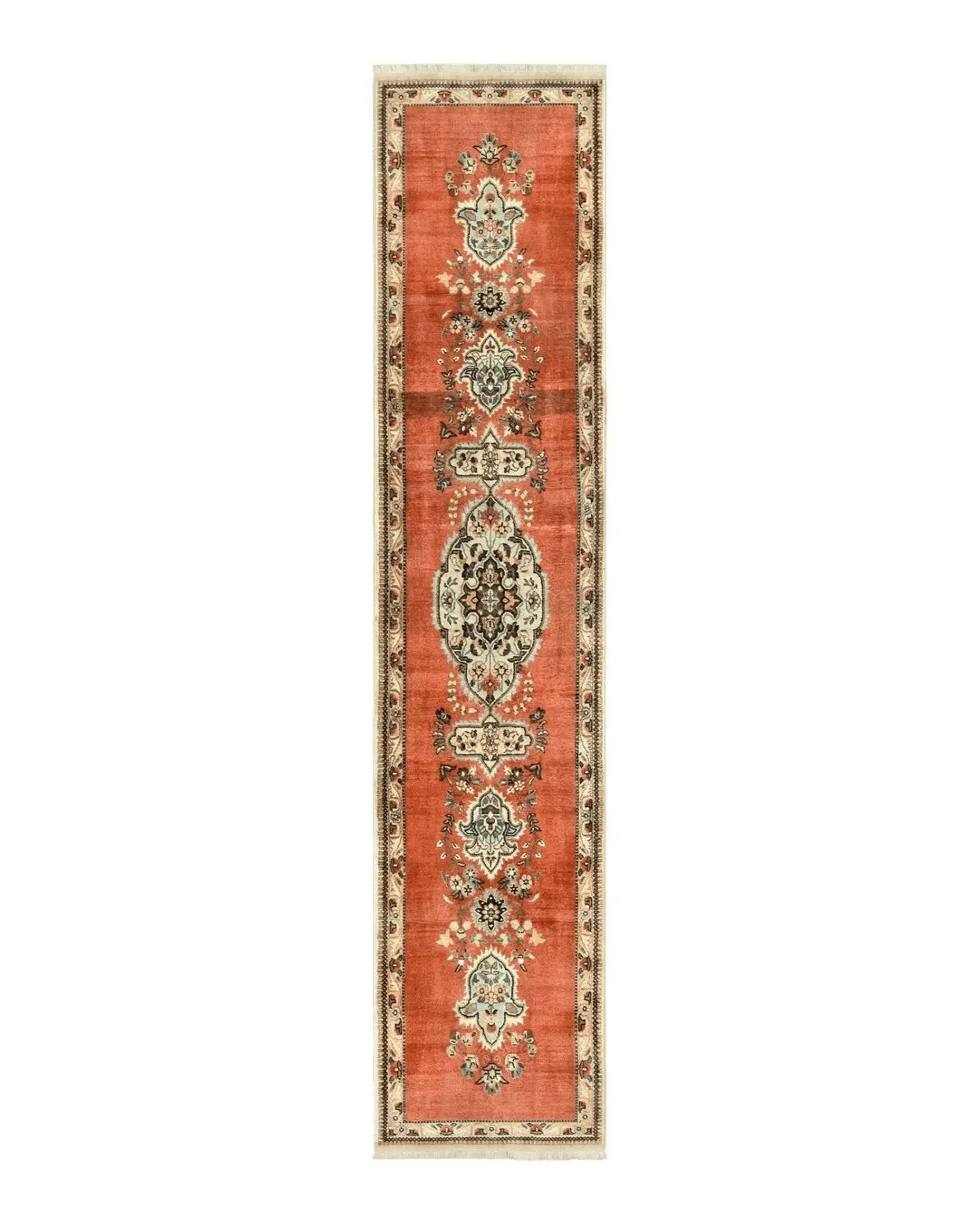 Persian Tabriz Runner Rug 3 x 12, Open Field, Terracotta by Jewel Rugs