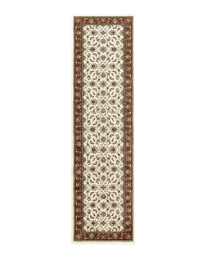 Runner Rug 2 x 7.6, Skinny Runner, Oriental Rug for Hallway, Ivory & Rust Red, Floral Allover by Jewel Rugs