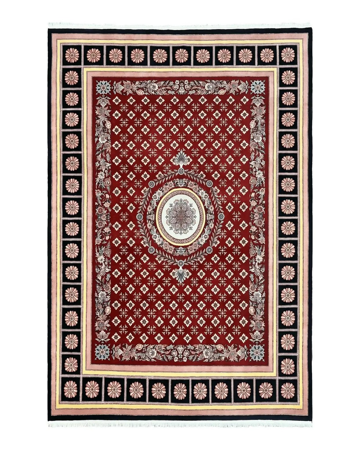 Pakistani Rug 6x9, European Aubusson Design, Wool Handmade Vintage Carpet, Dark Red, 6 x 9 Medium Sized Rug by Jewel Rugs