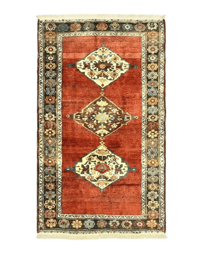 Antique Persian Bidjar Rug 4x8, Triple Medallions, Handmade Oriental Carpet, 1920s Rug, Wool Rug, Red by Jewel Rugs
