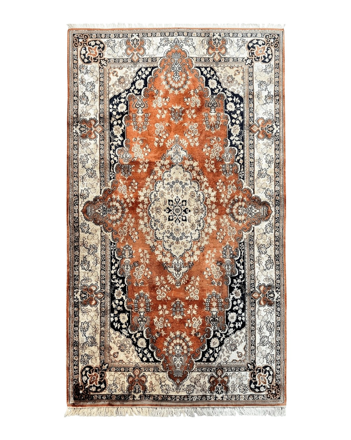 Turkish Silk Rug 3x5, Very Fine 400 KPSI, Floral Medallion, Hand Knotted by Jewel Rugs