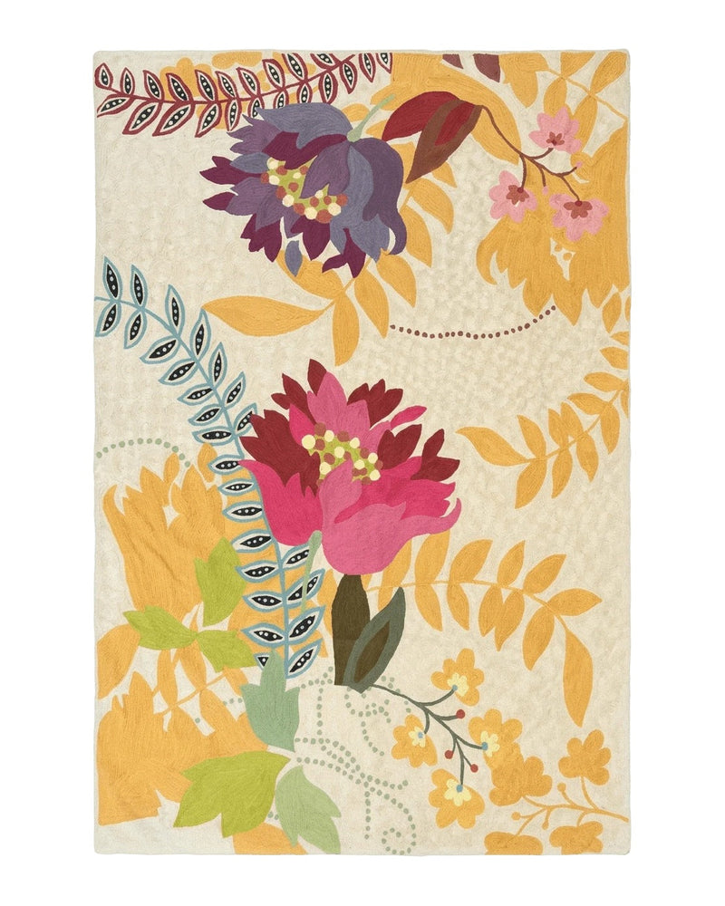 Indian Hand Stitched Rug 4x6, Floral, Silk, Large Floral Design by Jewel Rugs