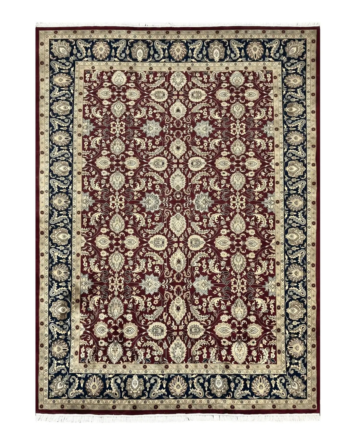 Indo Persian Rug 10x14, Floral Allover, Maroon, Handmade Hand Knotted VIntage Wool Rug, Large Oriental Carpet by Jewel Rugs