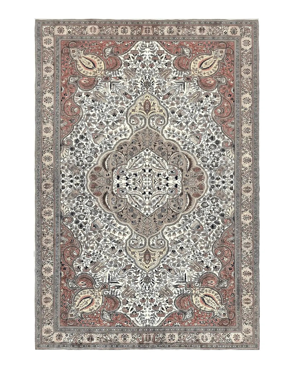 Turkish Sivas Rug 9x12, Handmade Vintage Wool Carpet, Cream Ivory by Jewel Rugs