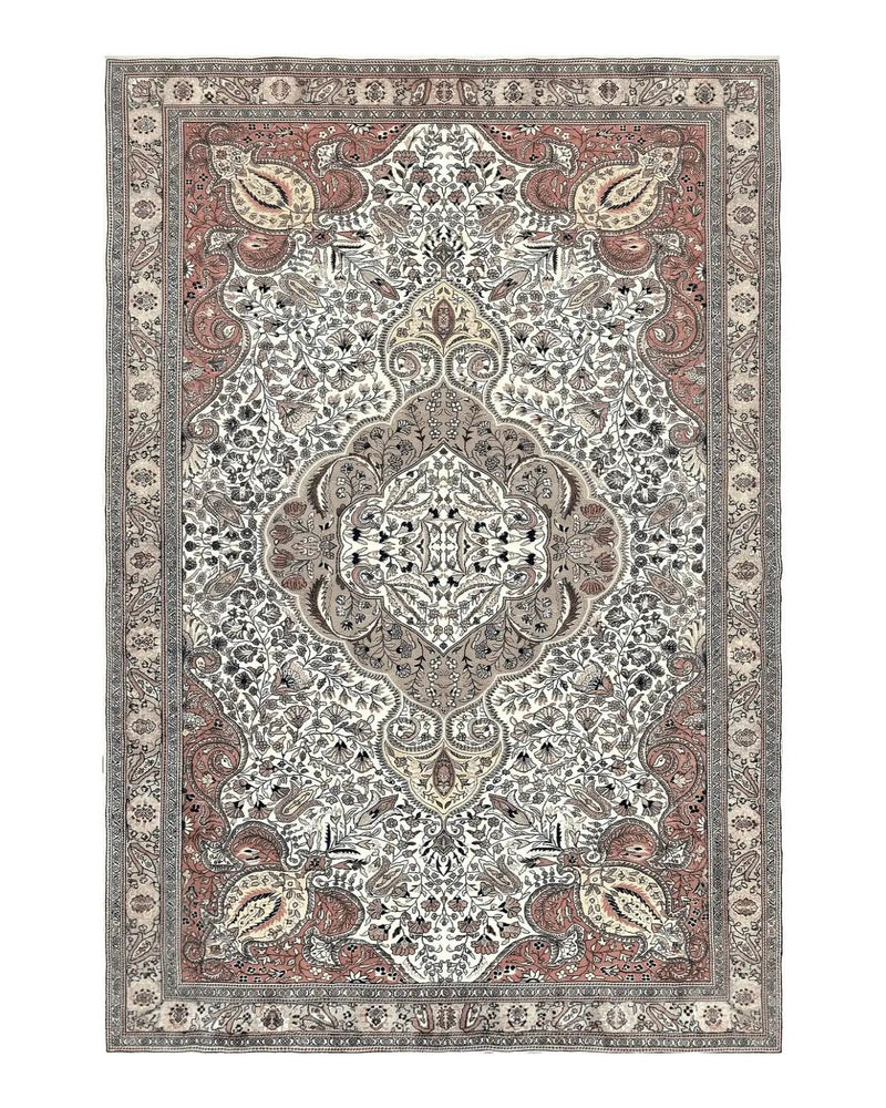 Turkish Sivas Rug 9x12, Handmade Vintage Wool Carpet, Cream Ivory by Jewel Rugs