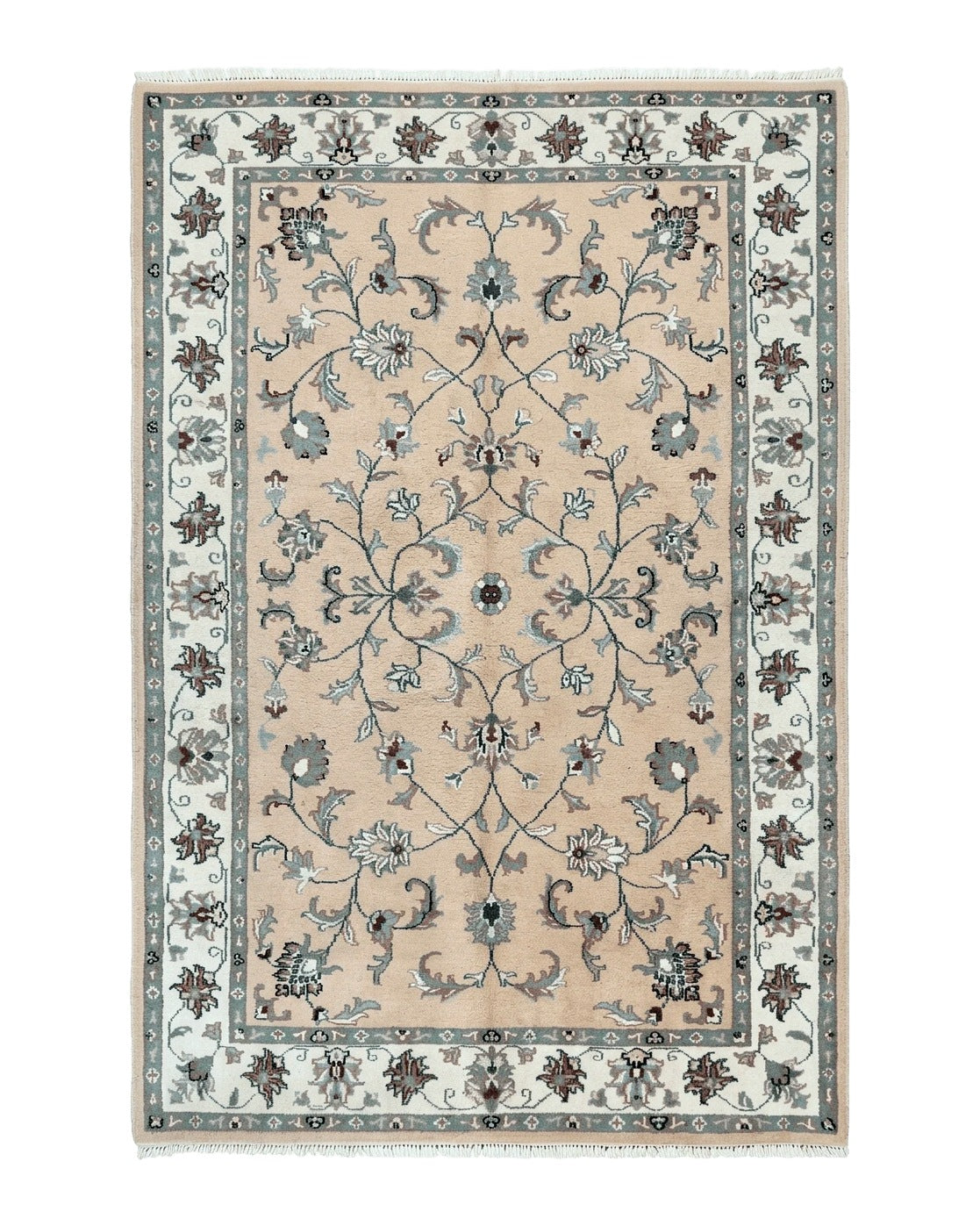 Indo Persian Rug 6x9, Handmade Vintage Wool Carpet, Floral Allover by Jewel Rugs